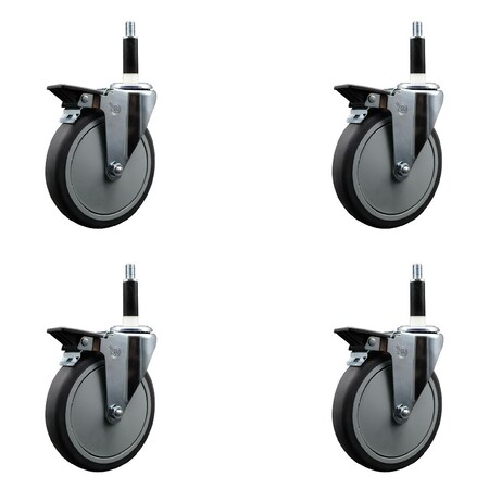 Service Caster 6'' Thermoplastic Rubber Swivel 7/8'' Expanding Stem Caster Set with Brake, 4PK SCC-EX20S614-TPRB-PLB-78-4